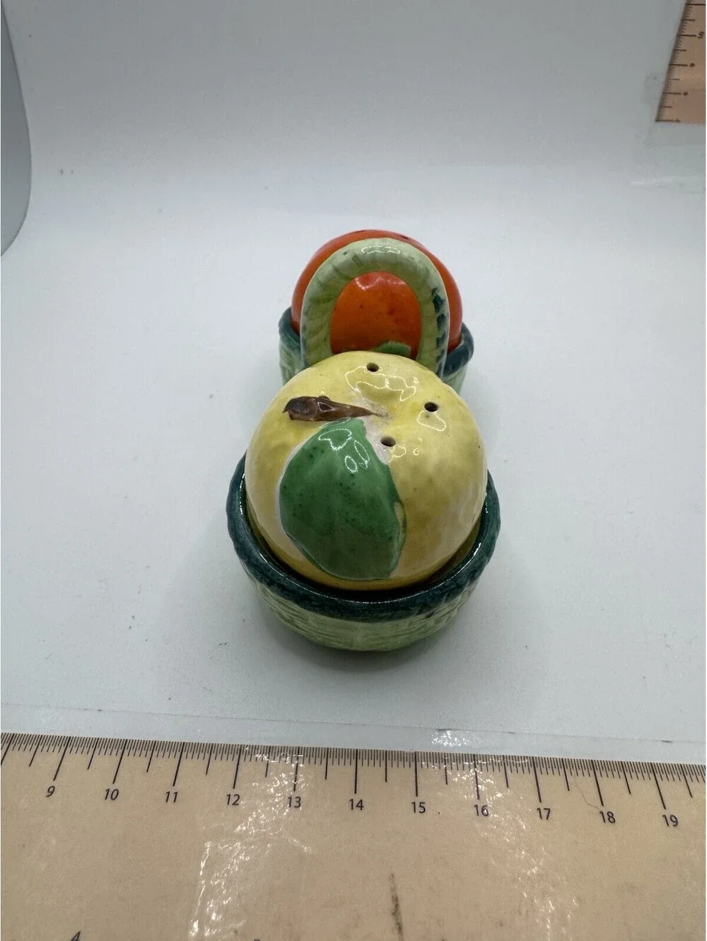 Vintage Salt & Pepper Shakers Occupied Japan Orange & Apple In A Basket 3 Piece